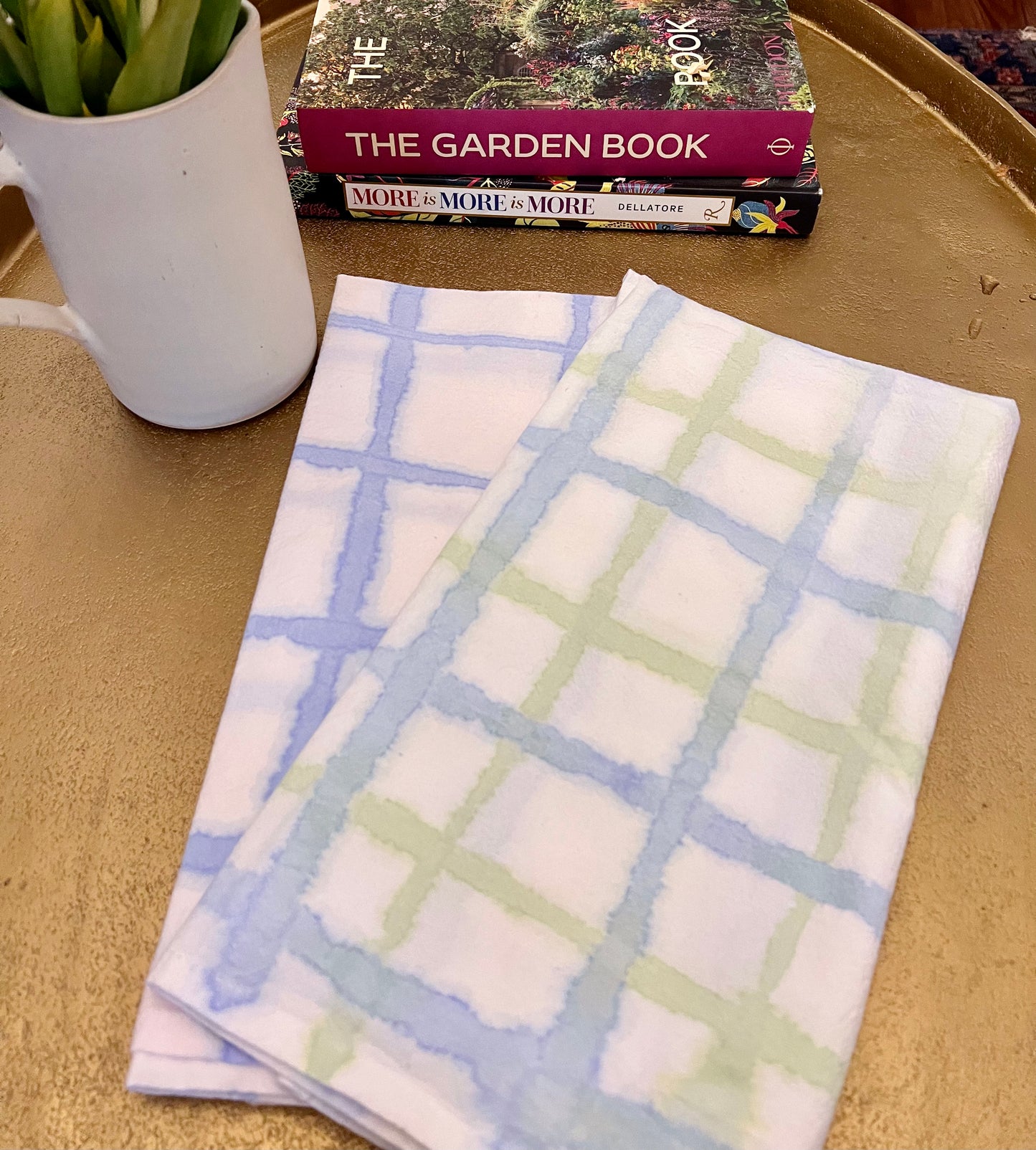 Set of 2 Tea Towels Blue and Green