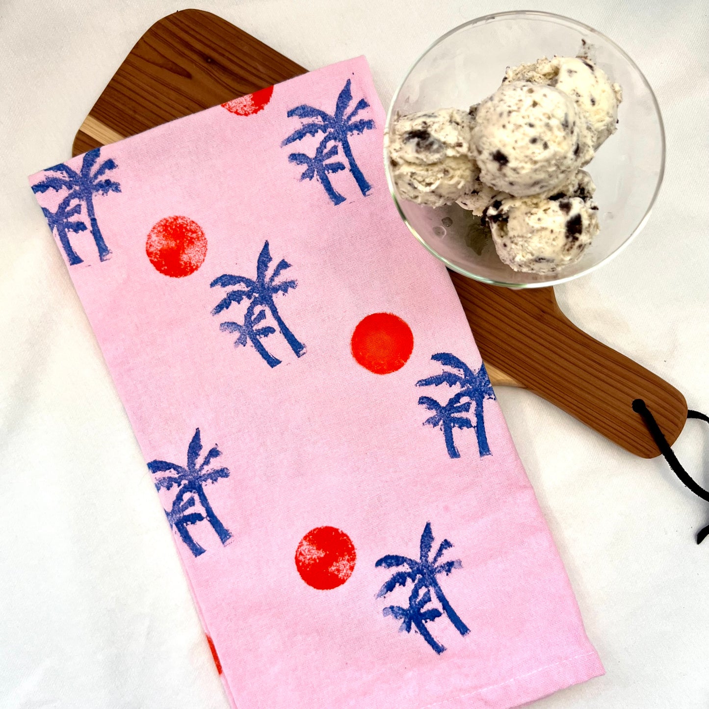 Palm Tree Block Print Tea Towel